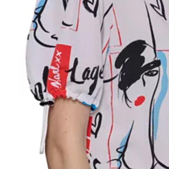 NWT Karl Lagerfeld Printed Bungee-Sleeve Button-Down Top Karl Lagerfeld - Picture 4 of 5